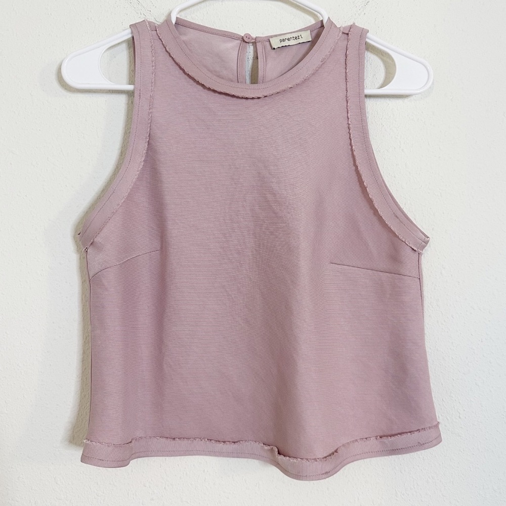 Parentezi raw hem pink sleeveless top